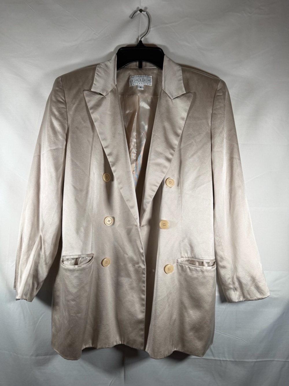 Saks Fifth Avenue Satin Double-Breasted Blazer in Light Champagne